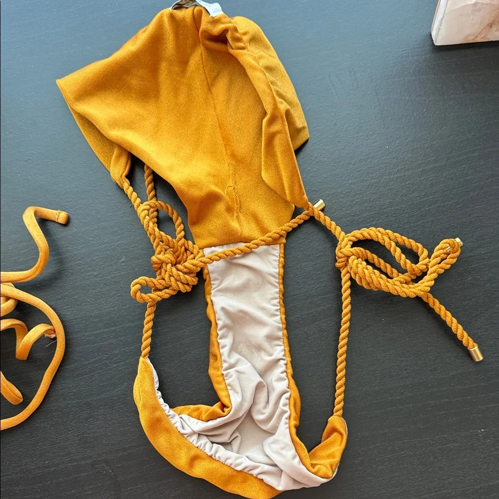 Mustard Yellow Triangle String Bikini - Picture 4 of 6